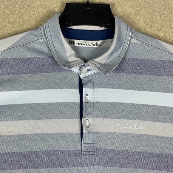 Travis Mathew Mens M Polo Golf Shirt Multicolor Striped Slim Fit Lightweight - Picture 2 of 12